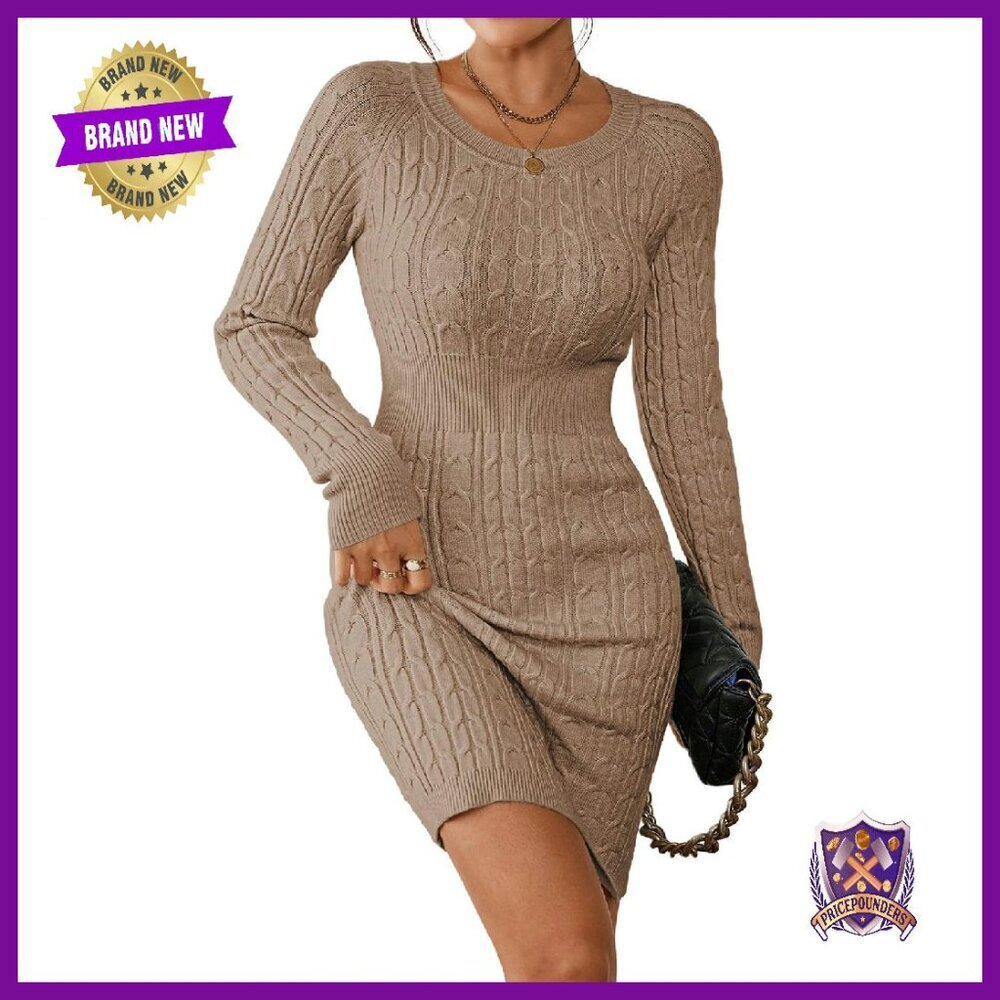 Cable Knit Sweater Dress Long Sleeve Mini Bodycon Fall Winter